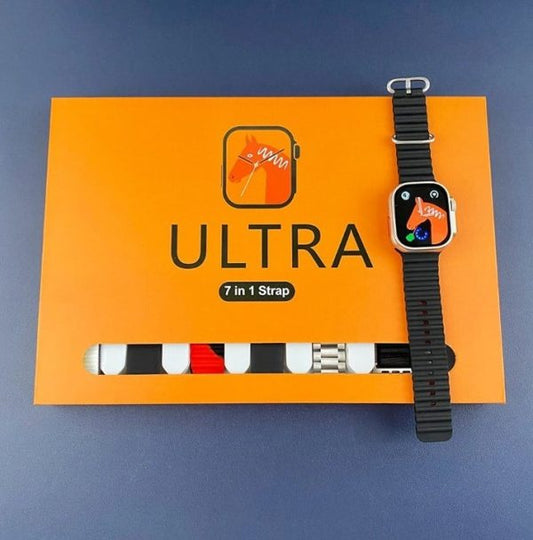 7-in-1 Ultra Smart Watch with 6 Silicone Straps and 1 Metal Strip