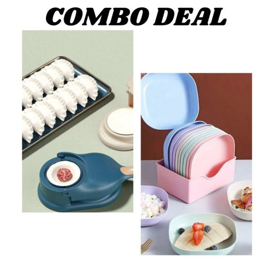 Pack Of 2 |10pcs Multi-function Spit Bone Plate Set + 2 In 1 Dumpling Maker | Best Samosa Maker & Household Food Grade Plastic Elliptical Plate For Kitchen